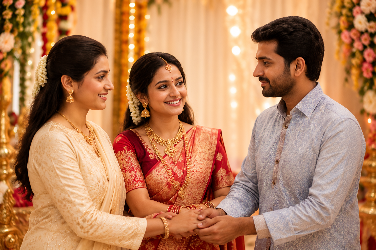 Happy Indian couple and family